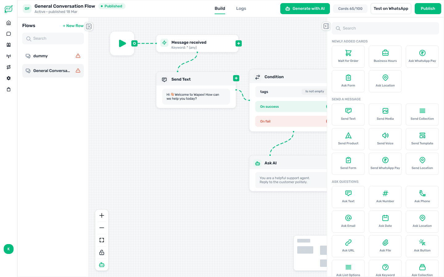 Wapex bot flow builder